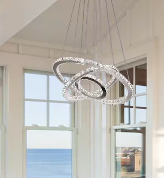 Chrome Wagon Wheel LED Chandelier with Clear K9 Crystals