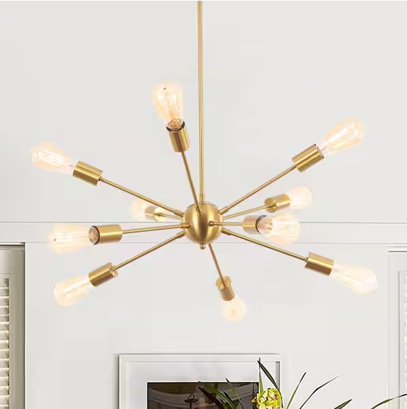 10-Light Gold Linear Sputnik Chandelier – Modern Statement Fixture