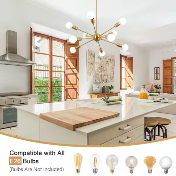 10-Light Gold Linear Sputnik Chandelier – Modern Statement Fixture