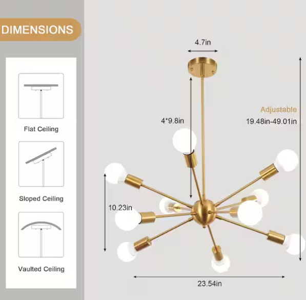 10-Light Gold Linear Sputnik Chandelier – Modern Statement Fixture