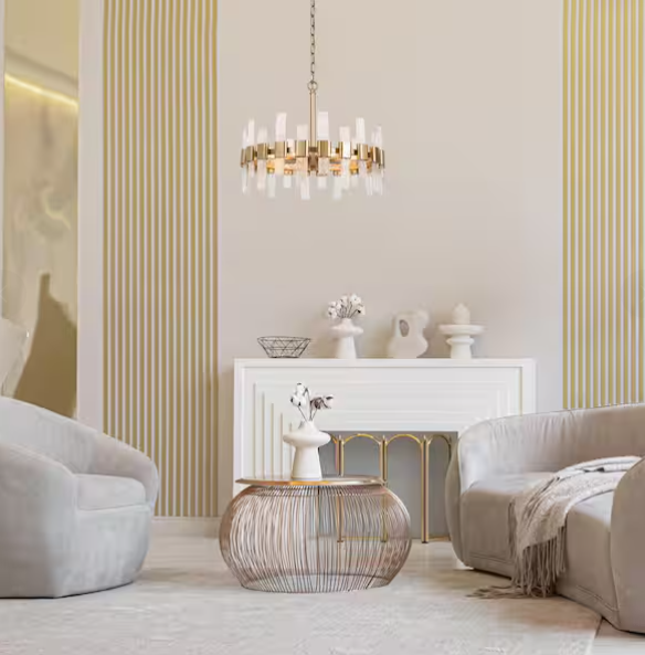 6-Light Mid-Century Modern Gold Kitchen Island Chandelier with Icing Glass