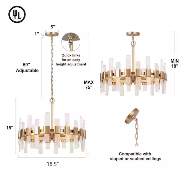 6-Light Mid-Century Modern Gold Kitchen Island Chandelier with Icing Glass