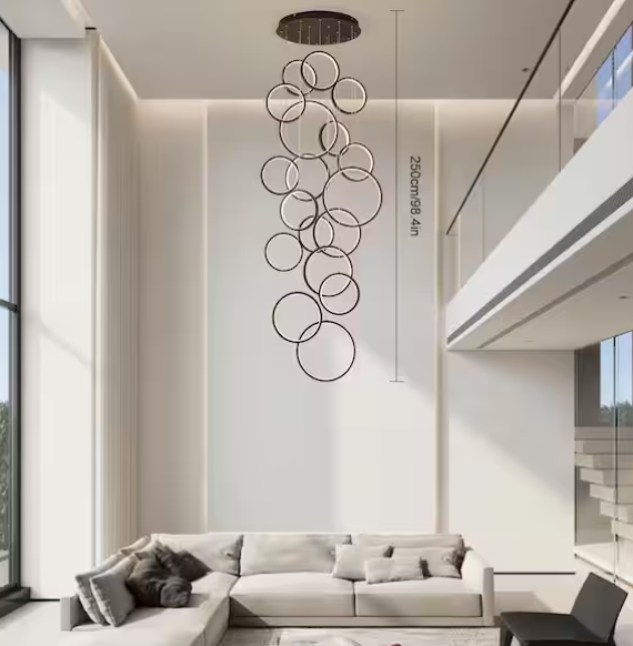 18-Light Modern Black LED Ring Pendant – Dimmable with Remote Control