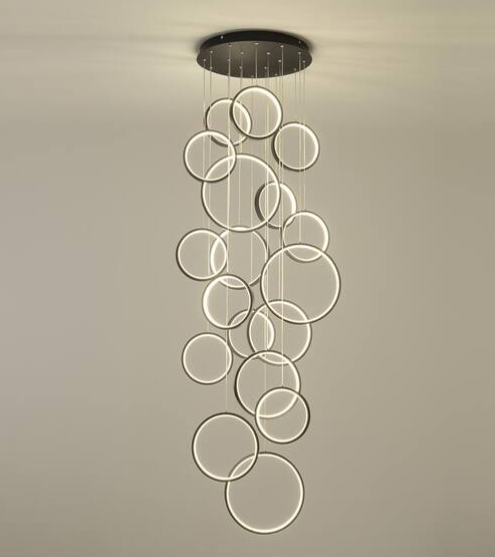 18-Light Modern Black LED Ring Pendant – Dimmable with Remote Control