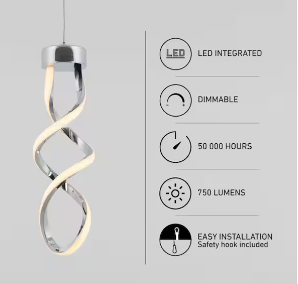 Modern Chrome Swirl LED Mini Pendant Light – Integrated LED Design