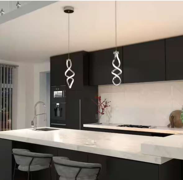 Modern Chrome Swirl LED Mini Pendant Light – Integrated LED Design