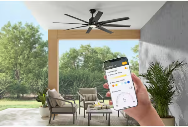 72” Smart Indoor/Outdoor Ceiling Fan – Matte Black with Remote (Kensgrove II)