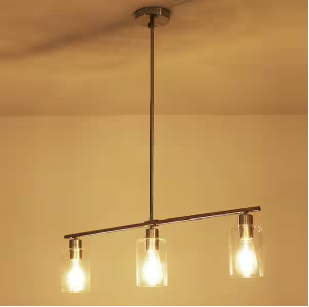 3-Light Nickel Pendant Chandelier – Rustic Farmhouse Kitchen Island Lighting