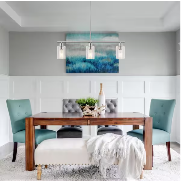 3-Light Nickel Pendant Chandelier – Rustic Farmhouse Kitchen Island Lighting