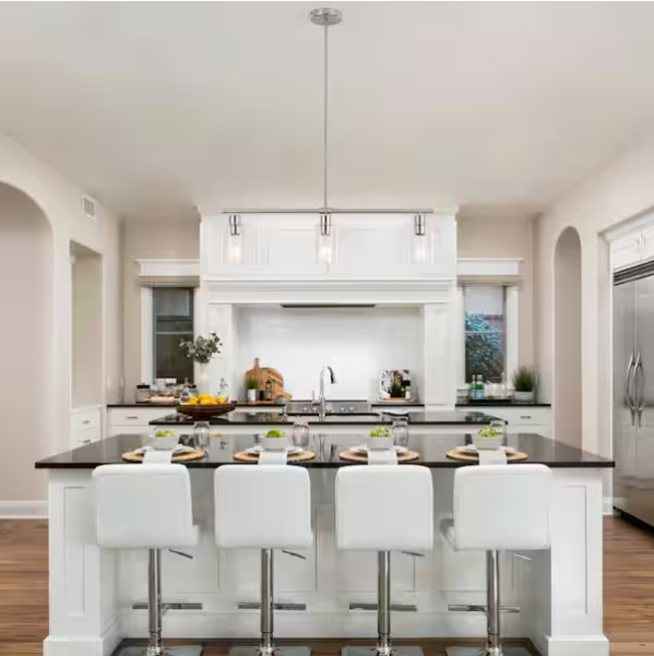 3-Light Nickel Pendant Chandelier – Rustic Farmhouse Kitchen Island Lighting