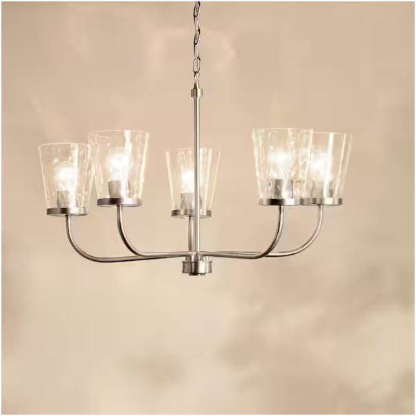 5-Light Brushed Nickel Chandelier with Clear Water Glass – Coralise Collection