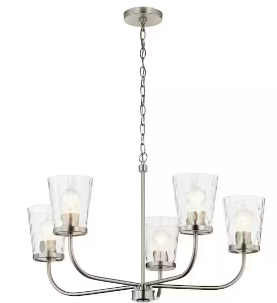 5-Light Brushed Nickel Chandelier with Clear Water Glass – Coralise Collection