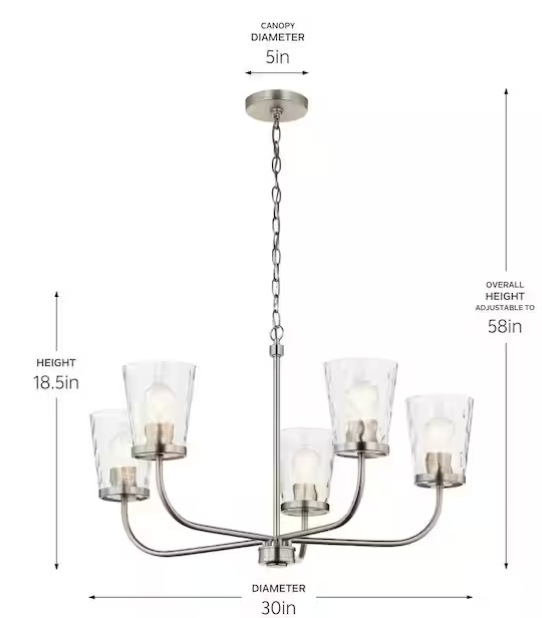 5-Light Brushed Nickel Chandelier with Clear Water Glass – Coralise Collection