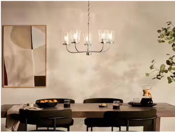 5-Light Brushed Nickel Chandelier with Clear Water Glass – Coralise Collection