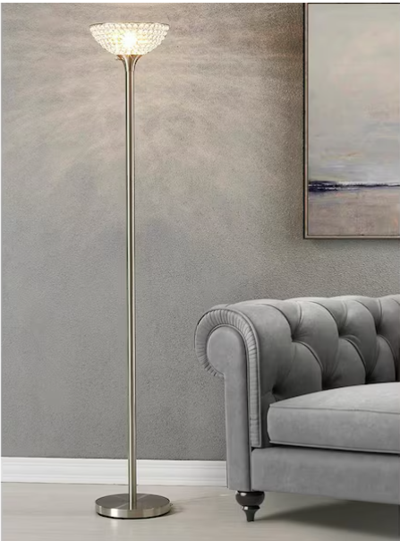 71” Brushed Nickel Torchiere Floor Lamp with Crystal Shade – Lucie Collection