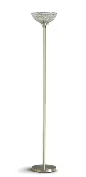 71” Brushed Nickel Torchiere Floor Lamp with Crystal Shade – Lucie Collection