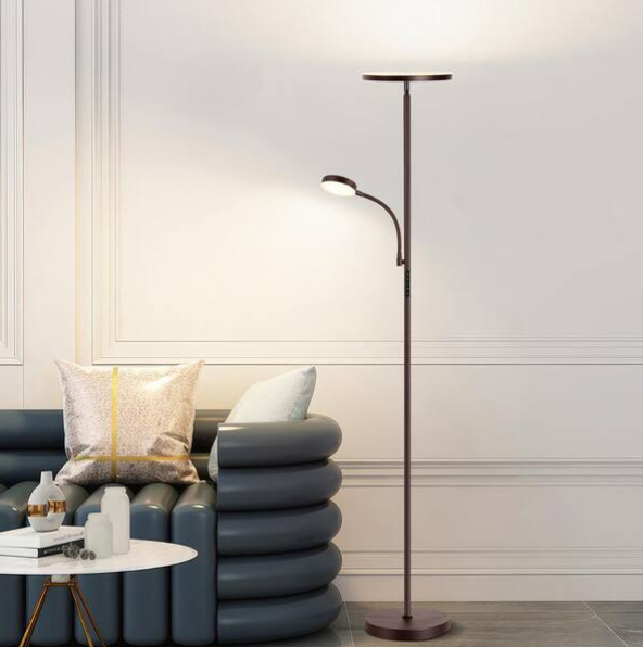71” Modern Slim Bronze Torchiere Floor Lamp with Reading Light – Dimmable with Remote