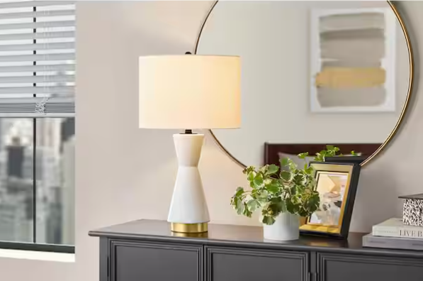 24” White Ceramic Table Lamp with Gold Accents – Melbourne Collection