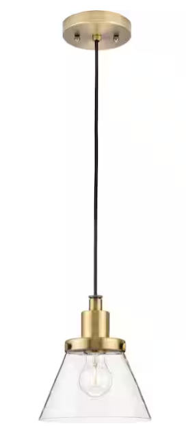 1-Light Brushed Nickel Pendant with Clear Seeded Glass – Hinton Collection