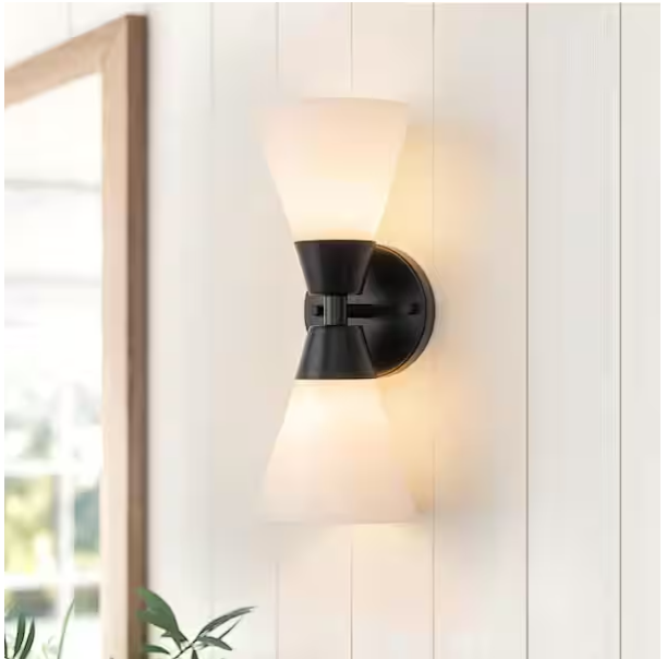 2-Light Modern Black Wall Sconce – Double Tube Up & Down Lighting (Aurora Collection)