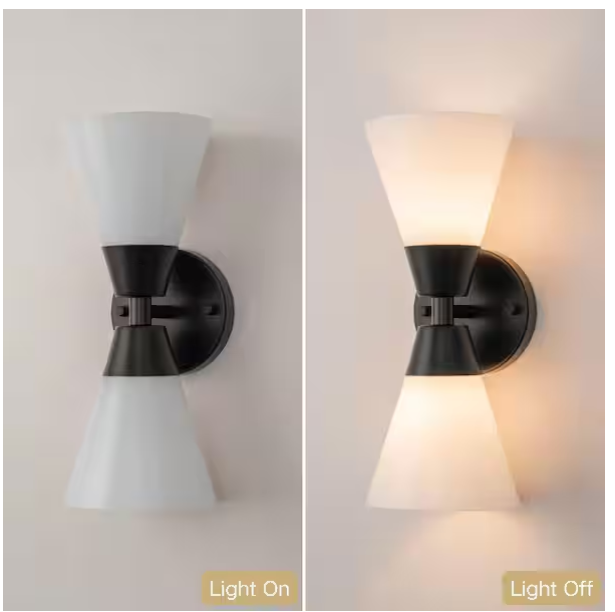 2-Light Modern Black Wall Sconce – Double Tube Up & Down Lighting (Aurora Collection)