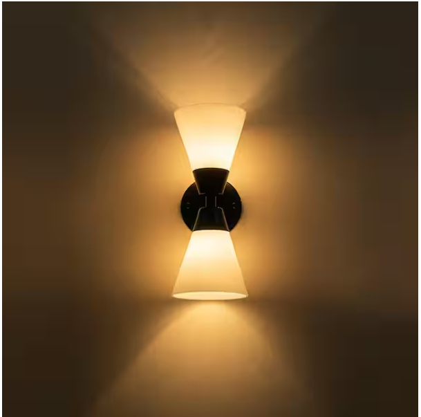 2-Light Modern Black Wall Sconce – Double Tube Up & Down Lighting (Aurora Collection)