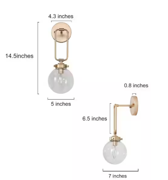 1-Light Antique Gold Globe Wall Sconce with Clear Glass – Naomi Collection