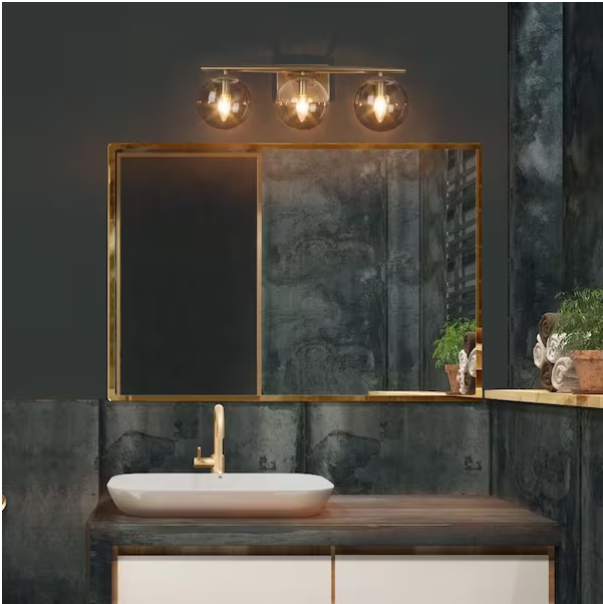 3-Light Gold Bathroom Vanity Light with Clear Globe Glass – Farmhouse Brass Wall Sconce