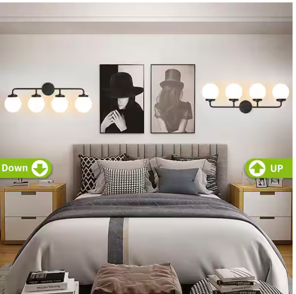 4-Light Black Bathroom Vanity Light with Opal Glass Shades – Modern Wall Fixture
