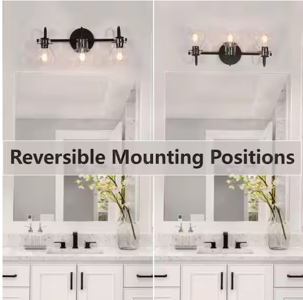 3-Light Black Bathroom Vanity Light with Clear Glass Globe Shades – Modern Wall Sconce