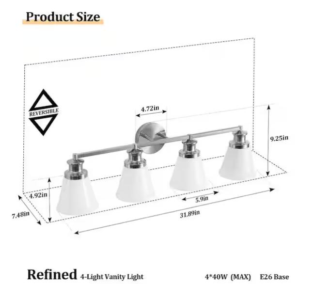 4-Light Brushed Nickel Bathroom Vanity Light with Milk White Glass – Farmhouse Wall Sconce