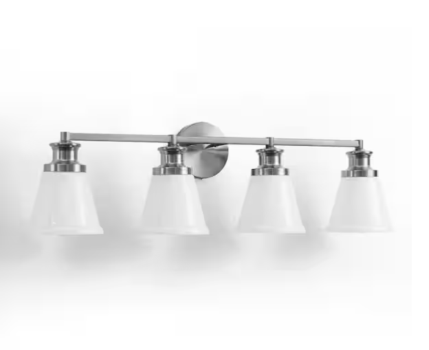 4-Light Brushed Nickel Bathroom Vanity Light with Milk White Glass – Farmhouse Wall Sconce