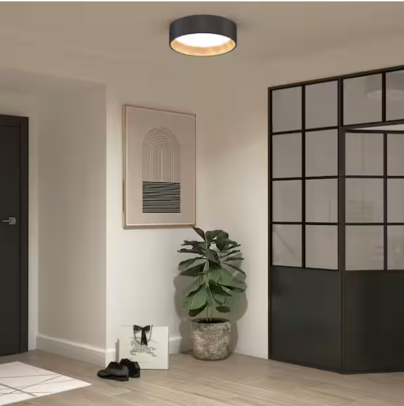 13” Modern Black & Wood LED Flush Mount Ceiling Light – Adjustable CCT (Alton Collection)
