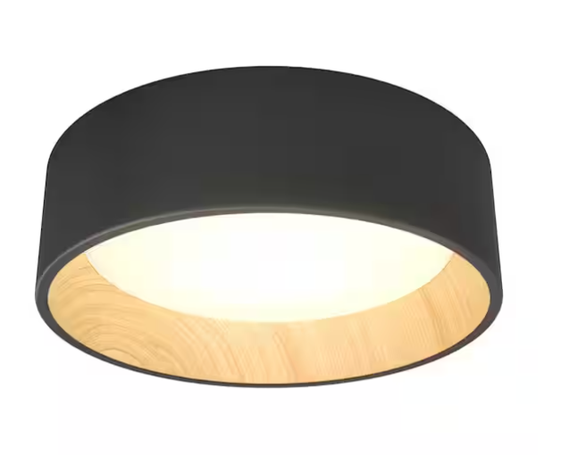 13” Modern Black & Wood LED Flush Mount Ceiling Light – Adjustable CCT (Alton Collection)
