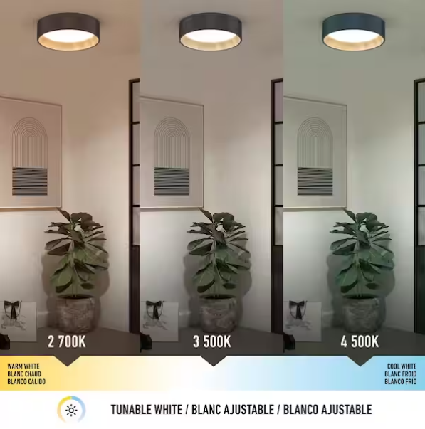 13” Modern Black & Wood LED Flush Mount Ceiling Light – Adjustable CCT (Alton Collection)