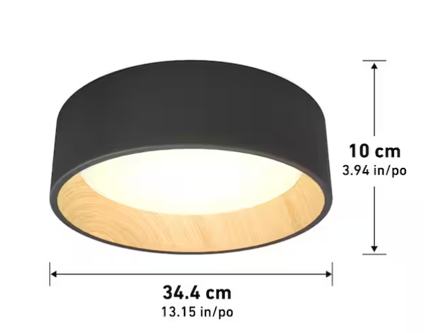 13” Modern Black & Wood LED Flush Mount Ceiling Light – Adjustable CCT (Alton Collection)
