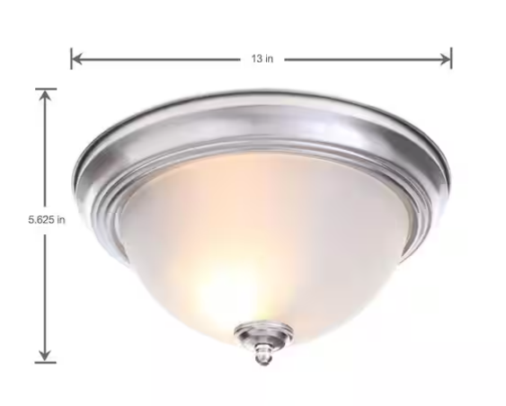 13” 2-Light Brushed Nickel Flush Mount Ceiling Lights with Frosted Glass – 2-Pack