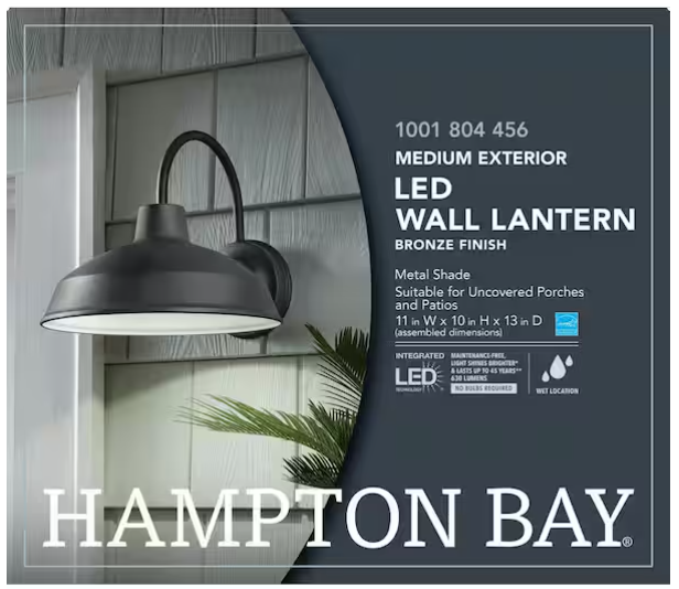 10” Bronze LED Barn-Style Outdoor Wall Light – Hardwired Lantern Sconce