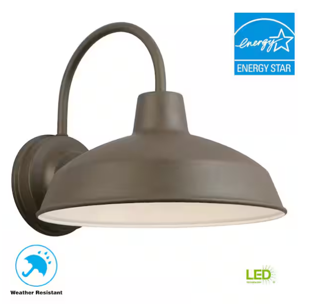 10” Bronze LED Barn-Style Outdoor Wall Light – Hardwired Lantern Sconce