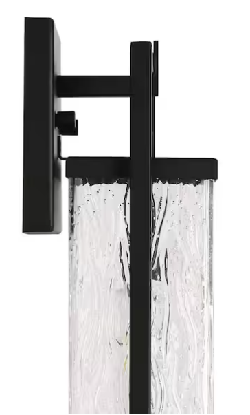 Modern Black & Gold Outdoor Wall Lantern with Seeded Glass – 1-Light Porch Sconce