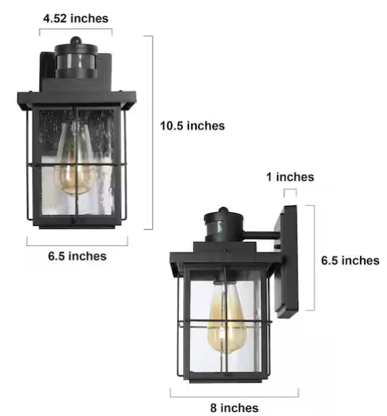 Modern Black Outdoor Wall Light with Motion Sensor – 1-Light Security Sconce