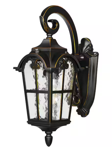 Black & Gold Dusk-to-Dawn Outdoor Wall Light – Hardwired Exterior Sconce