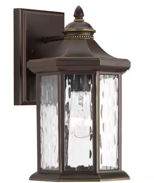 1-Light Antique Bronze Outdoor Wall Lantern with Water Glass – Traditional Medium Sconce