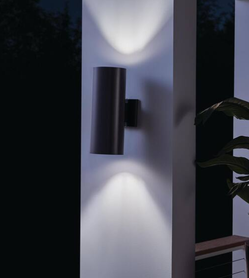 15” Black Outdoor Wall Cylinder Sconce – 2-Light Up & Down Modern Fixture (Independence Collection)