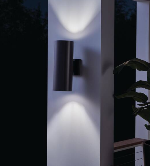 15” Black Outdoor Wall Cylinder Sconce – 2-Light Up & Down Modern Fixture (Independence Collection)