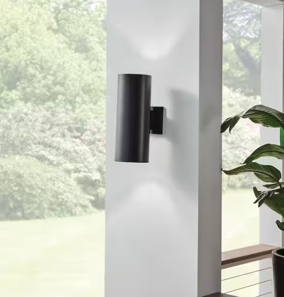 15” Black Outdoor Wall Cylinder Sconce – 2-Light Up & Down Modern Fixture (Independence Collection)