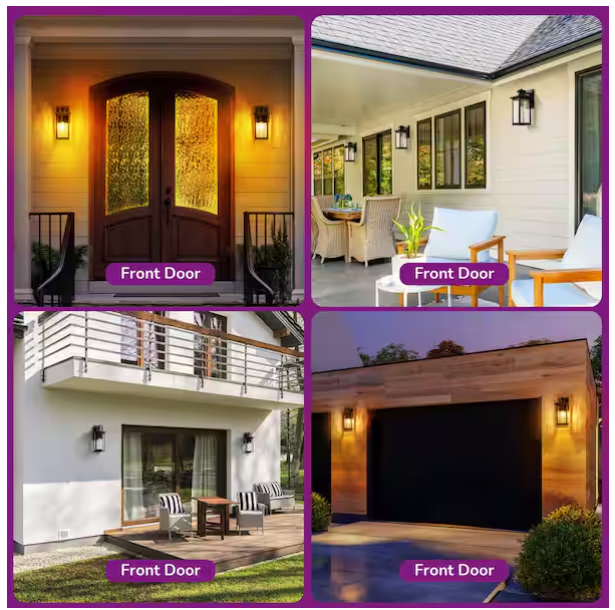 12” Black Outdoor Wall Lantern with Motion Sensor & Dusk-to-Dawn – Dimmable (2-Pack)