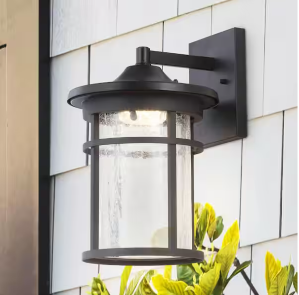 14” Black LED Outdoor Wall Lantern with Crackled Glass – Porto Collection
