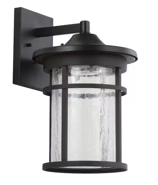 14” Black LED Outdoor Wall Lantern with Crackled Glass – Porto Collection