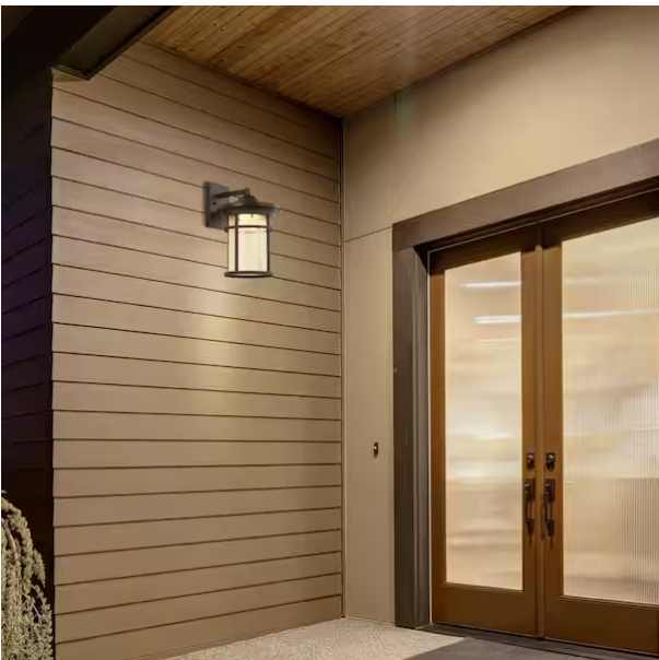 14” Black LED Outdoor Wall Lantern with Crackled Glass – Porto Collection